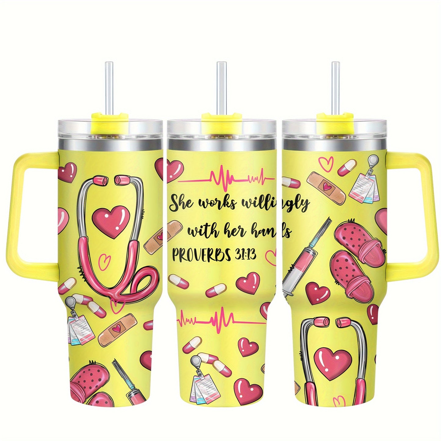 Hsdiokl Nurse-Themed 40oz Metal Tumbler with Lid, Hand Wash Reusable Oval-Shaped Mug, BPA-Free, Shatterproof, Multipurpose, Ideal for Christmas, Halloween, Easter, Hanukkah, Thanksgiving, Adult Gift - 1pc