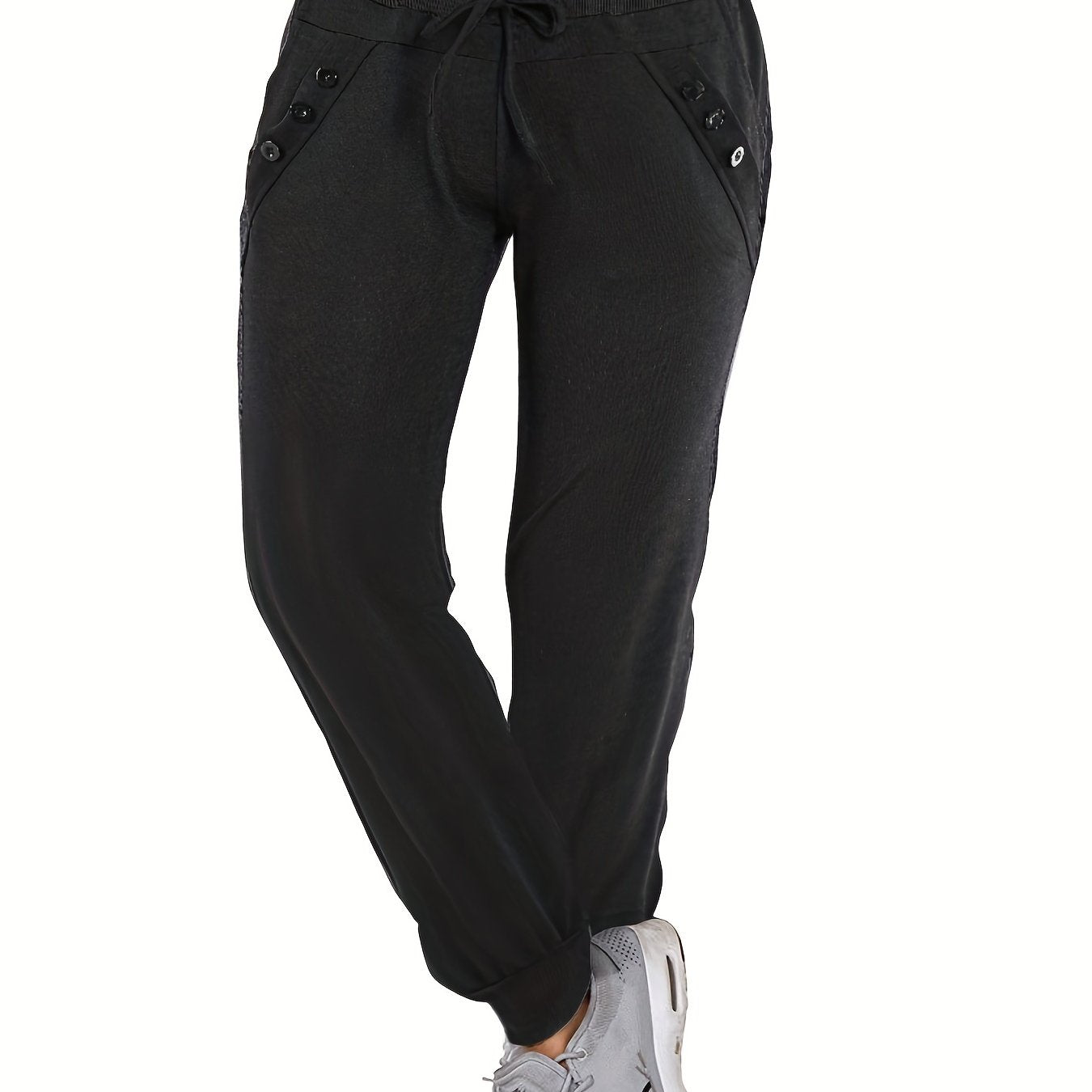 Long Length Solid Tie Waist Pants, Casual Jogger Pants With Pockets For All Season, Women's Clothing