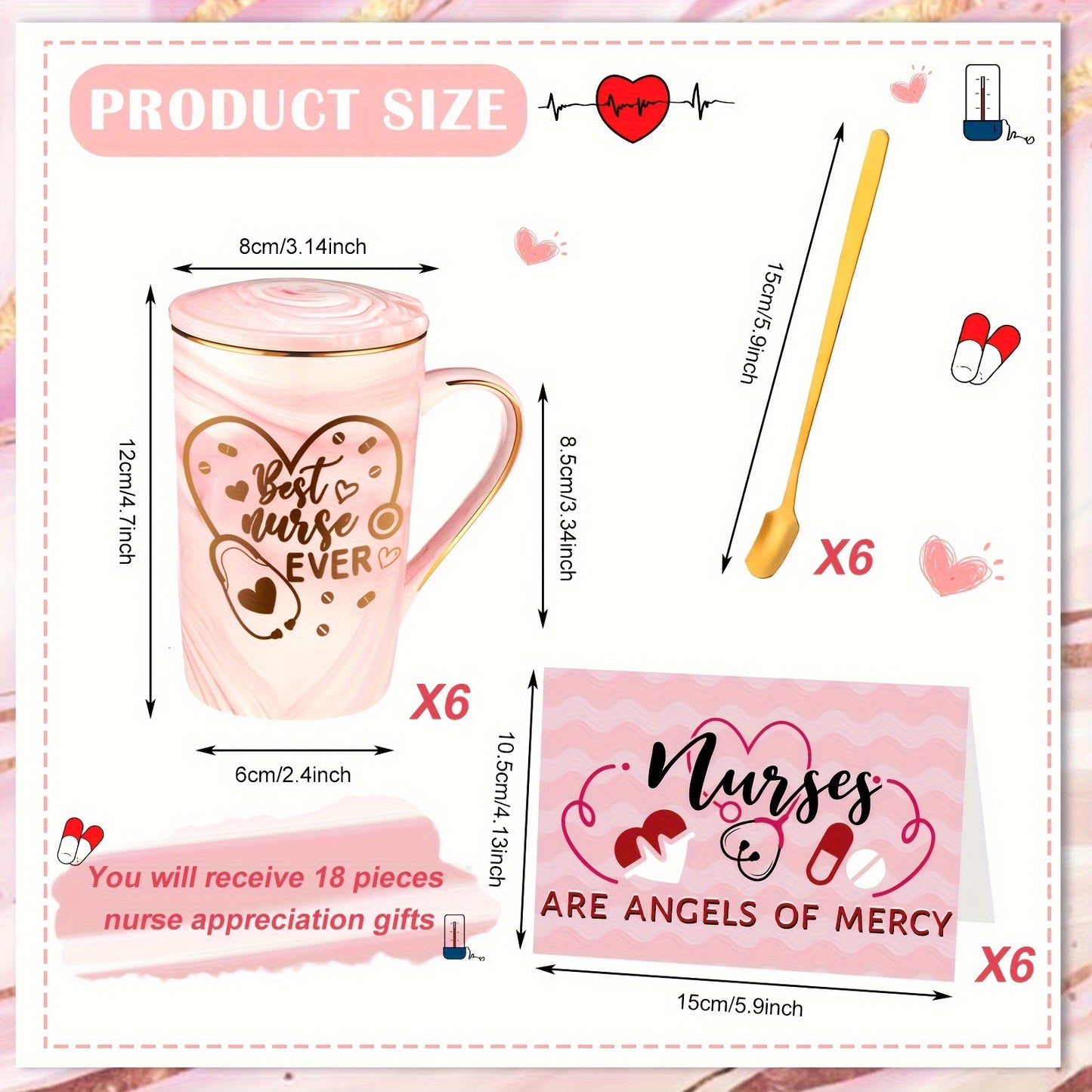 18 Pcs Nurse Appreciation Mug Gifts Bulk Coffee Mugs with Spoons Greeting Cards Thank You Gifts for CNA Week Nursing Assistants Nurse Practitioner Party Favors