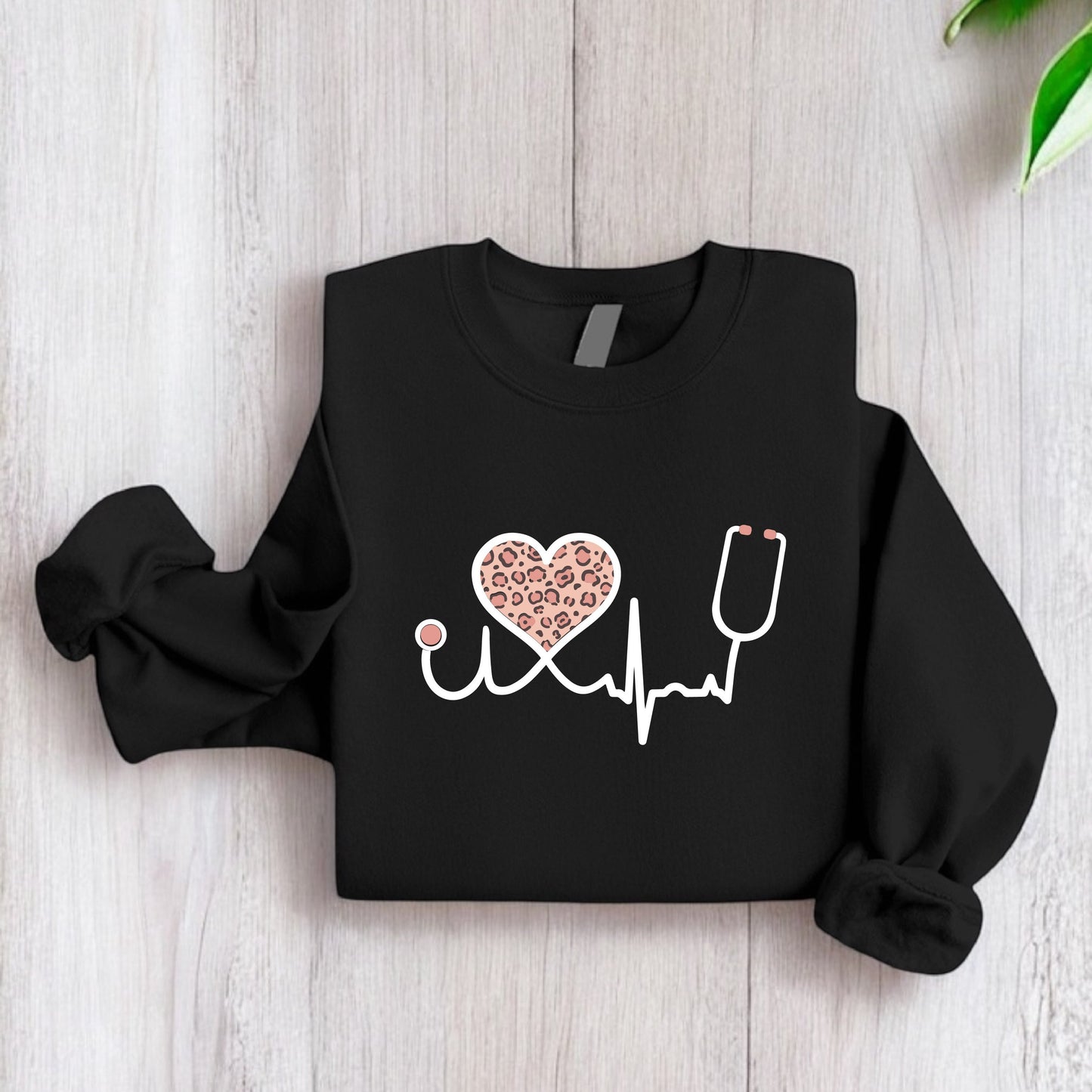 ODT-7 Leopard Heartbeat Sweatshirt, Pulse Sweatshirt, Nurse Sweatshirt, Health Care Squad Sweatshirt, Leopard Heart Crewneck Sweatshirt