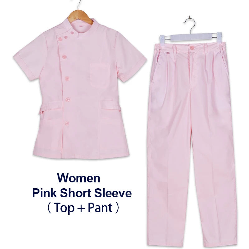Clearance Scrub Set Uniform Solid Color Workwear Scrubs Uniforms Round Neck Women Men Working Suit Beautician Outfit Top Pant