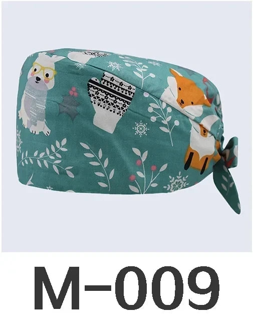 Nurse Scrubs Cap Adjustable Scrubs Hat Unisex Cotton Pink Print Nursing Caps Accessories Medical Work Hat Pet Shop Surgicals Hat