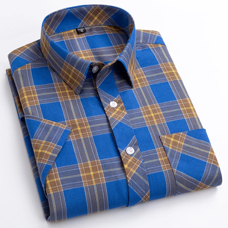 Plus Size 8XL 7XL New Men's Shirts Short Sleeve Cotton Plaid Shirt Summer Fashion Thin Soft Classic Basic Casual Male Clothing