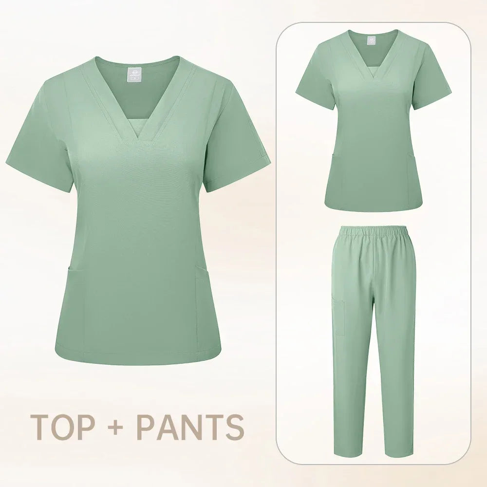 Pet Grooming Institution Scrubs Set High Quality Spa Uniforms Unisex V-Neck Work Clothes Medical Suits Clothes Scrubs Tops Pants