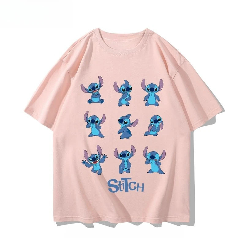Stitch Couple T-Shirt Cartoon Printed Short Sleeve Cotton Loose Casual Short Sleeve Sports Half Sleeve Short Sleeve Popular Top