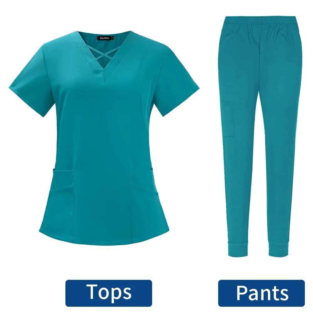 Clearance Scrubs Nursing Uniforms for Women Men Anesthetist Set Tops and Jogger Pants Thin Fabric Operating Room Doctor Workwear
