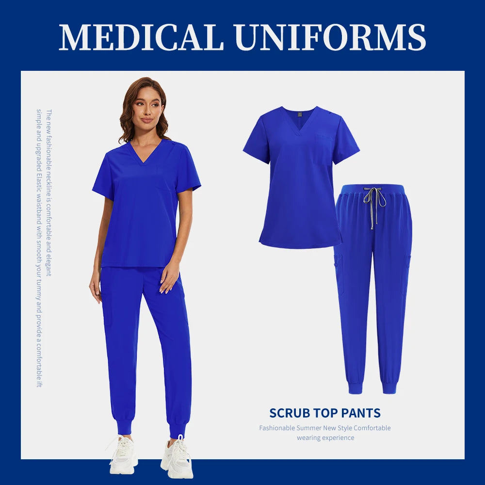 Women Men Unisex Scrub Set Medical Nursing Scrub Surgical Uniforms Beauty Salon Work Wear Clinical Scrubs Tops Pants Doctor Suit
