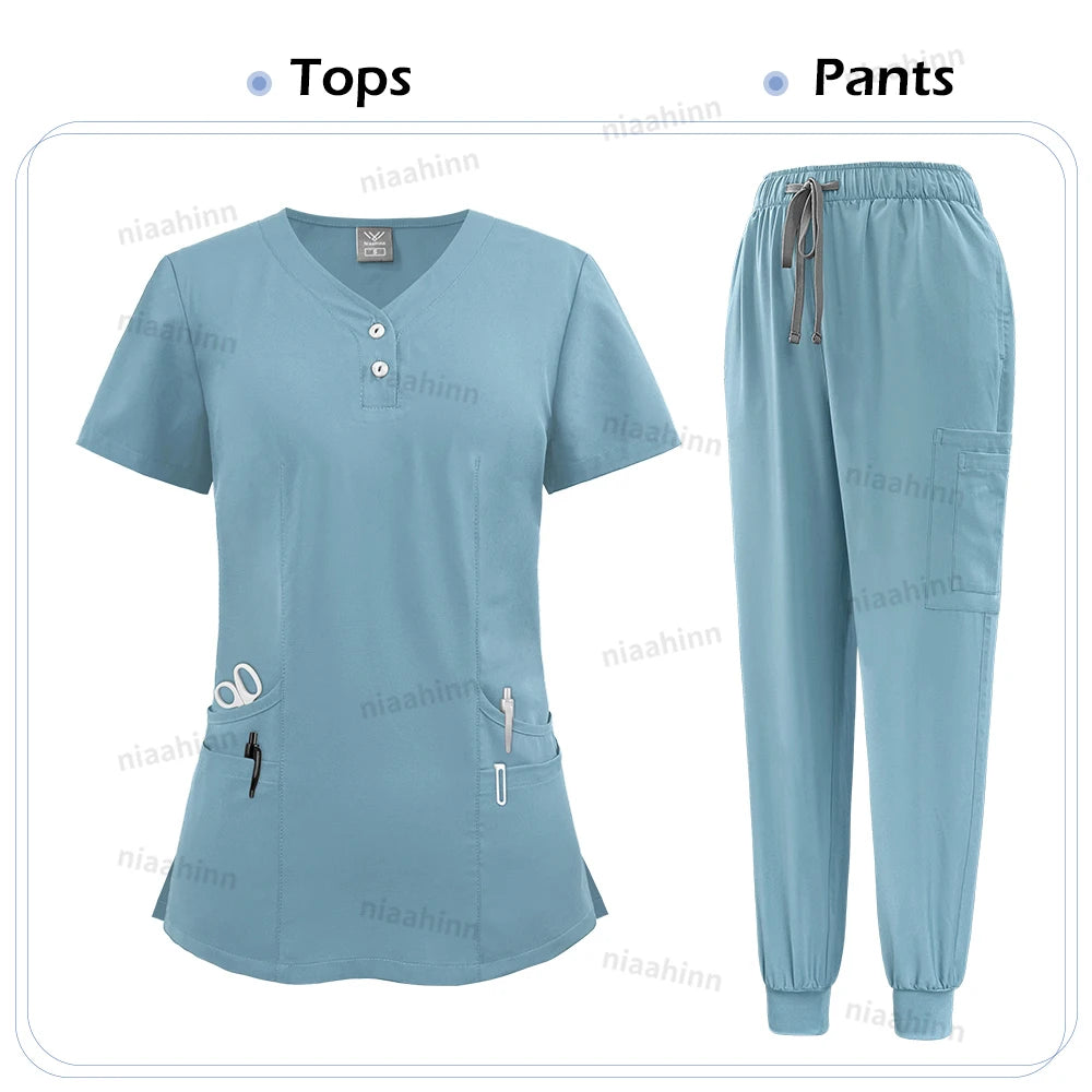 Nurse Women’s Surgical Scrubs Healthcare Nursing Scrub Uniform Thin Breathable Doctor Work Wear Medical Accessories Dental Scrub
