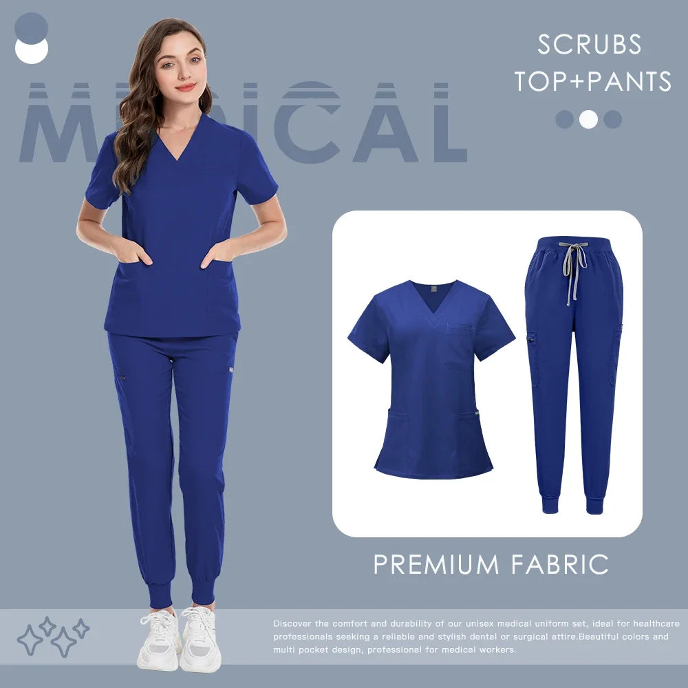 Scrub Set For Men Women Premium Nurse Uniform Medical Jogger Set Hospital Accessories Dental Clinic Lab Workwear Scrub Top Pants