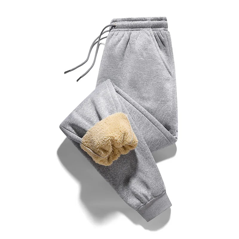 Pants for men in autumn and winter, thickened with fleece for outerwear, casual pants, warm lamb wool sports sweatpants