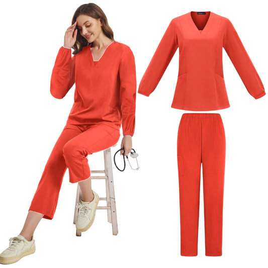 Surgical Uniforms Woman Nursing Long Sleeve Scrubsuit Medical Scrubs Hospital Top V-Neck Doctor Nursing Long Scrubs Jogger Sets