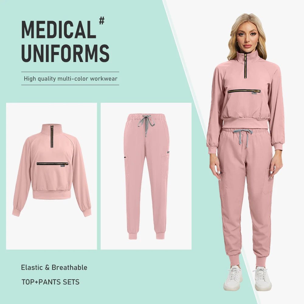 Nurse Nursing Medical Scrub MultiColor Jogging Pants Set Long Sleeved Jacket Workwear Set Hospital Clinical Uniform Woman Female