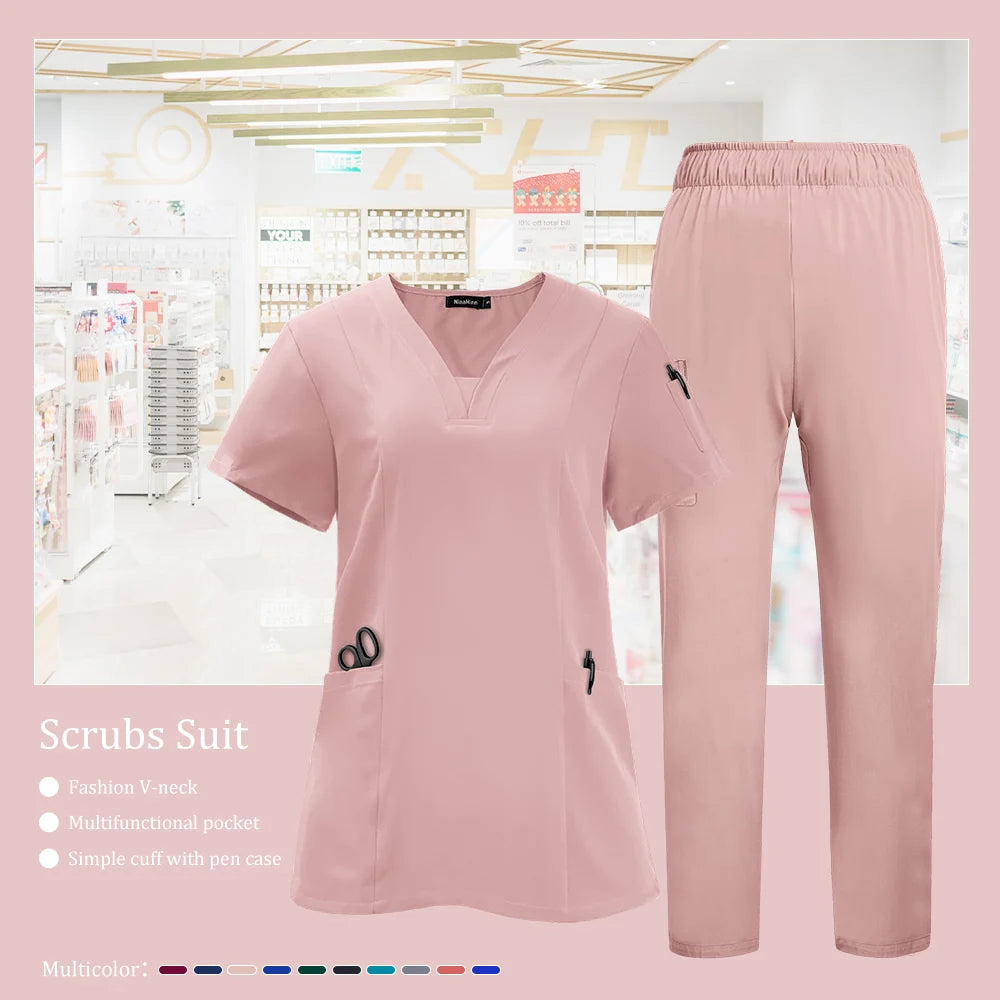 Pet Grooming Institutions Scrub Set Unisex V-Neck Beauty Salon Work Clothes Spa Uniforms Dentistry Surgical Scrub Tops Pants Set