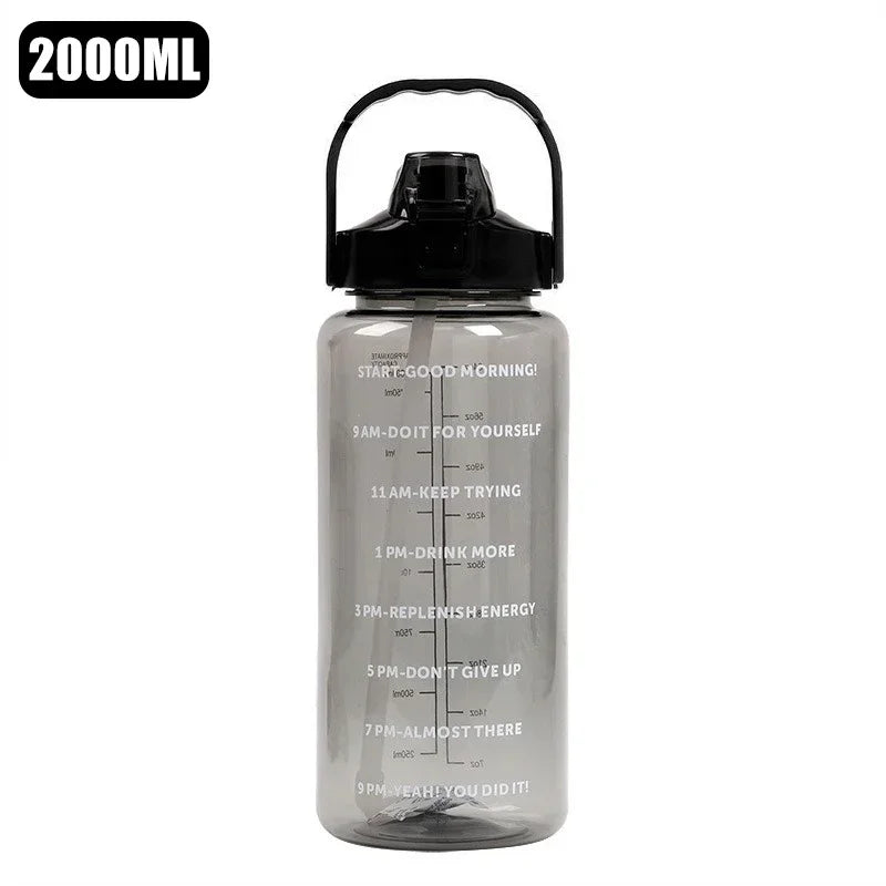 2 Liters Plastic Kettle Large Portable Travel Water Bottle with Straw Sports Fitness Cup High Value Big Fat Cup Adult Universal
