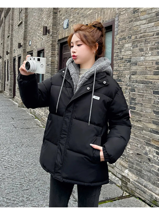 Winter New Loose Bread Clothing 2025 Korean Thicke Warm Parker Coat Fashion Hooded Cotton-Padded Jacket Women Overcoat