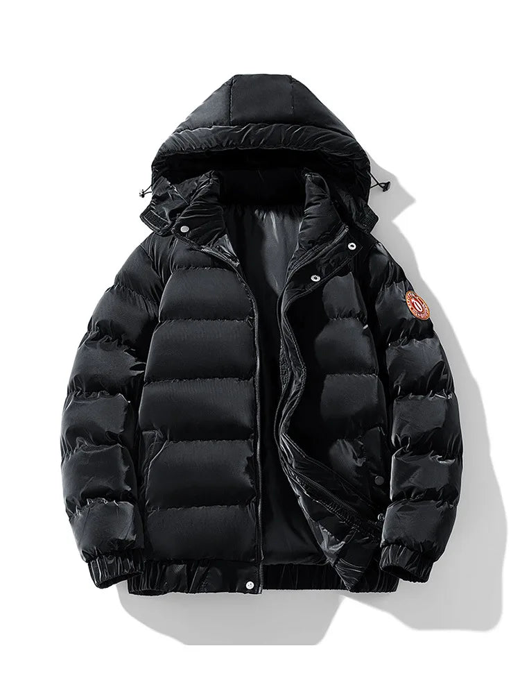 Winter Man Down Jacket Simple Solid Color Stand Collar Male Hooded Coat Thicken Cold-proof Loose Comfortable Men Outerwear