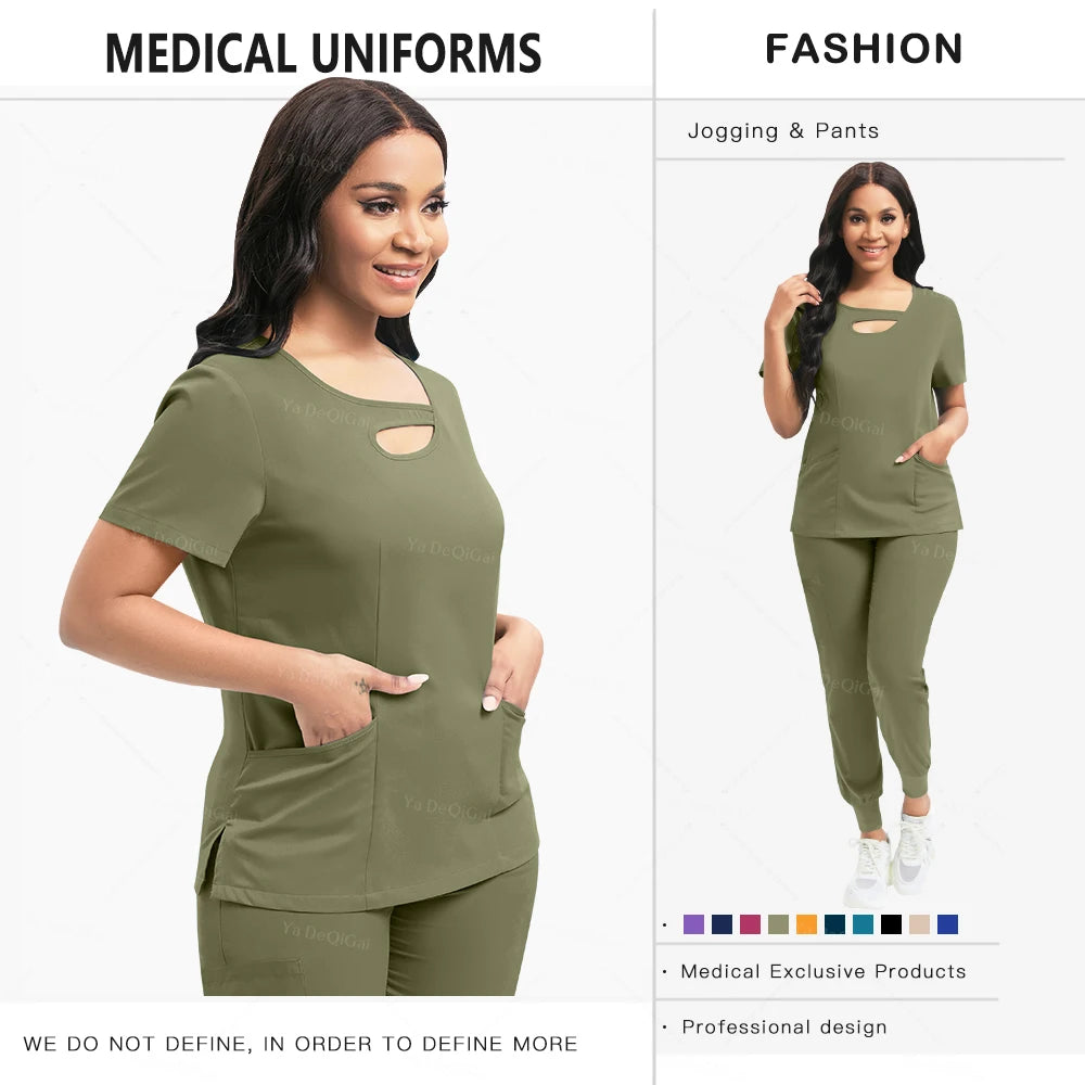 Beauty Workwear Women Medical Nurses Uniform Surgical Scrubs Set Spa Top Pants Clinic Carer Clothes Nursing Uniforms Jogger Suit