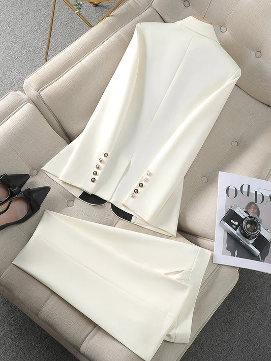 Fashion Red Black Beige Women Pant Suit 2 Piece Set Office Ladies Female Business Work Wear Formal Blazer Jacket And Trouser