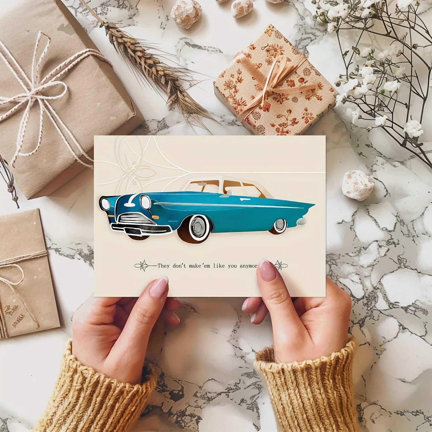 1Pcs Father's Day Card with Envelope (Vintage Classic Car, Don't Make 'Em Like You Anymore), Happy Fathers Day Card