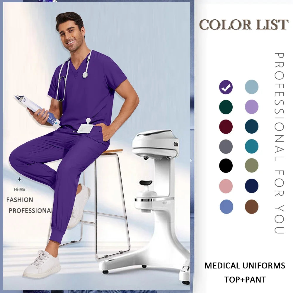 S-2XL Nursing Top+Jogging Pants Beauty Salon Work Suit Soft Feeling Medical Surgical Scrub Set Women Men Working Uniform Lab Set