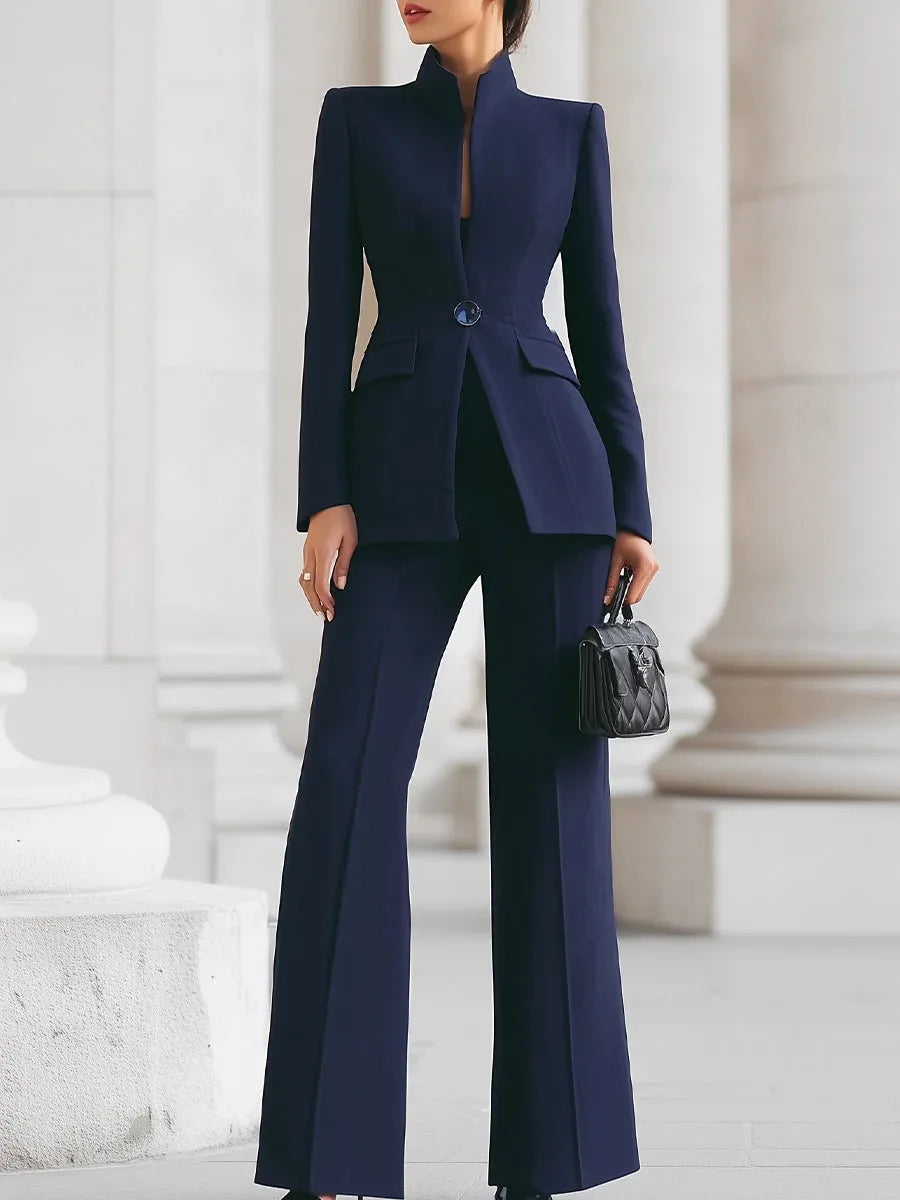 Women Suit 2 Pieces White Single Button Solid Slim For Wedding Business Work Office Daily Commute Casual Set Blazer And Pants