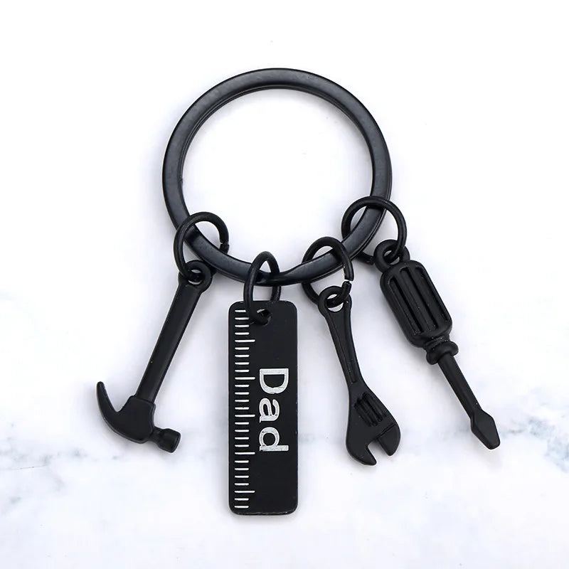 Chic Design Keychains for Dad Father's Day Gift Mini Zinc Alloy Hammer Screwdriver Wrench Tools Set Pendant for Keys Holder Ring