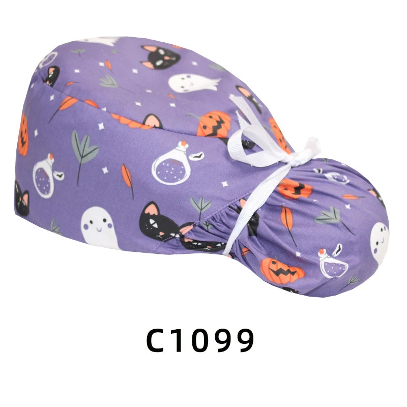 Christmas Snowman Scrub Caps for Long Hair Cotton Surgical Hats Dental Nursing Caps Women Men Hospital Clinic Medical Caps C1093