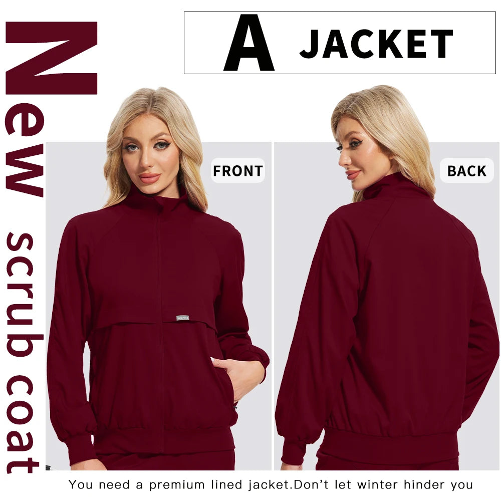 Women Men's Spring Autumn Soft Long Sleeve Jacket Medical Clinical Nurse Coats Hospital Pharmacy Work Top Pocket Dentist Outwear