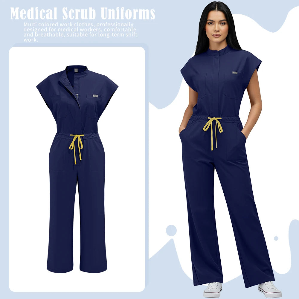 Medical Uniform Nursing Surgical Gown High Quality Elastic Bodysuit Healthcare Pharmacy Solid Color Jumpsuits Wholesale Workwear