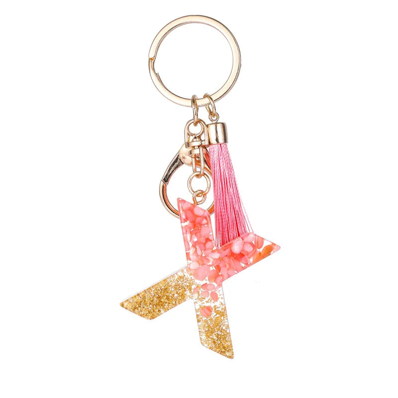 Pink Gold Color Initial Letter A-Z Resin Key Ring Cup Key Chains DIY Jewelry Gifts