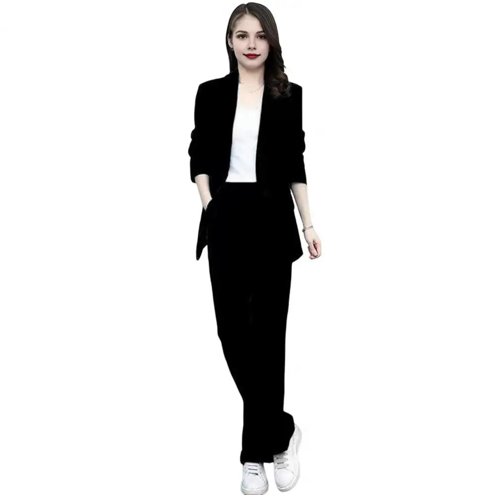 Autumn Women Blazer Pants Set 2025 Spring Lapel Single Button Blazer Coat Wide Leg High Waist Straight Leg Pants Suit