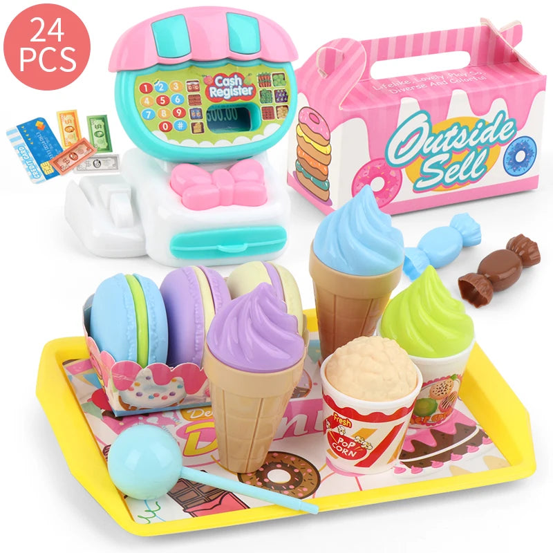 Cash Register Toys Play Calculator Cash, Play Money Ice Cream Vegetables Electronic Calculator Realistic for 3+ Years Old Child