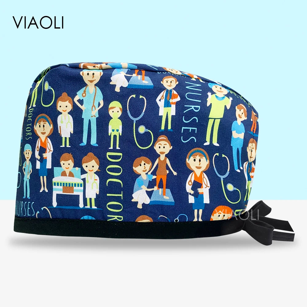 Scrub Cap Printed Cotton Beauty Salon Surgeon Cap Dental Clinic Nursing Hat Women Men Surgical Caps Wholesale Nurse Accessories