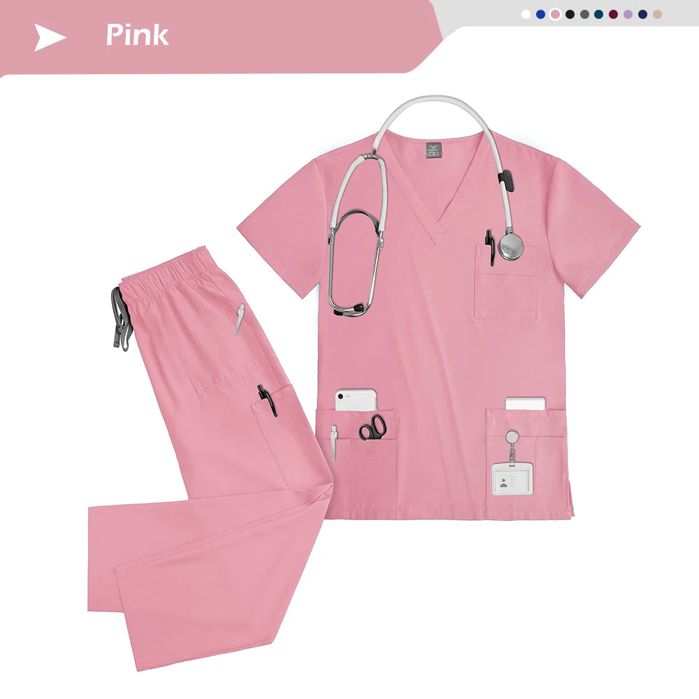 Nursing Elastic Scrubs Anti-Wrinkle Surgical Uniforms Woman Breathable Short Sleeved Top and Pants Sets Nurse Uniform Scrub Suit