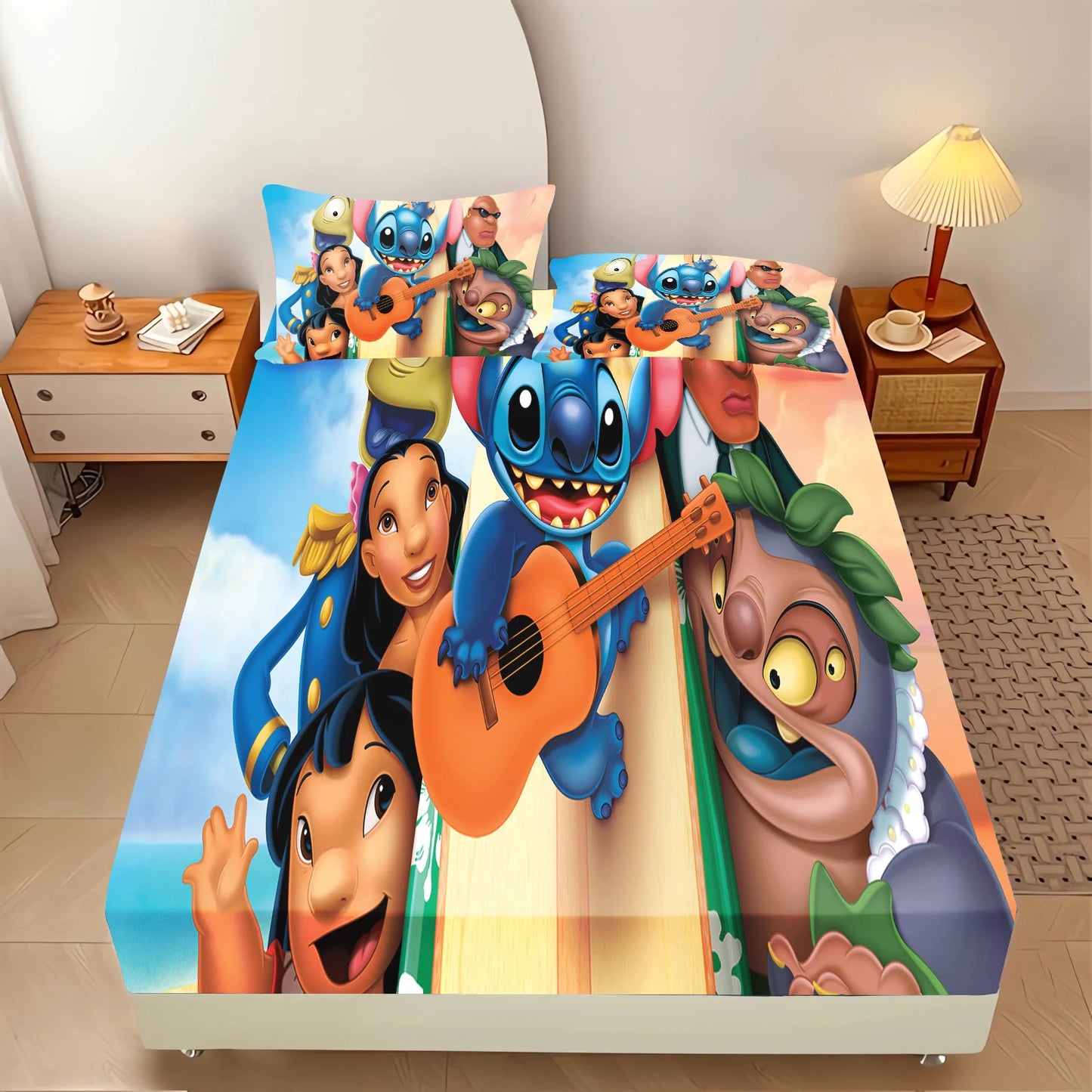 Stitch Anime Printed Fitted Sheet Suitable For Children And Adults Home Decor Bedding Set Bed Cover Full