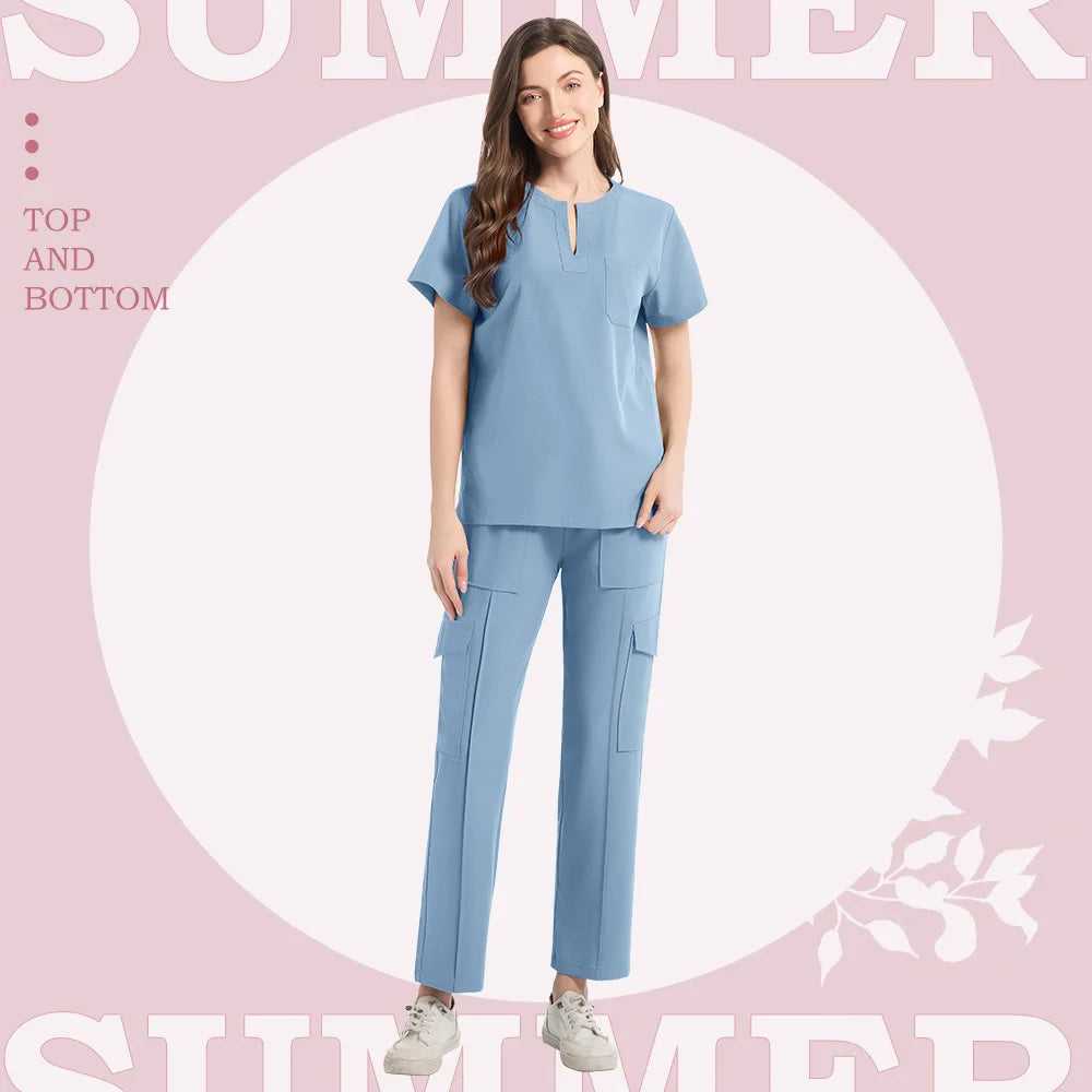 2 Pcs Medical Scrubs Uniform for Women Nurse Scrub Set with Pocket Nursing Operating Room Clothes