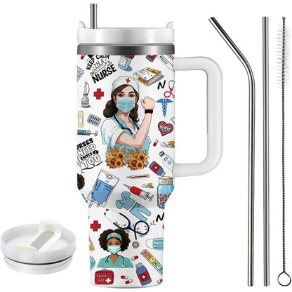 40oz Stainless Steel Nurse Tumbler - Inspirational Nurse Appreciation & Graduation Gift, Coffee Travel Mug with Humorous Medical Illustrations, Durable 304 Stainless Steel