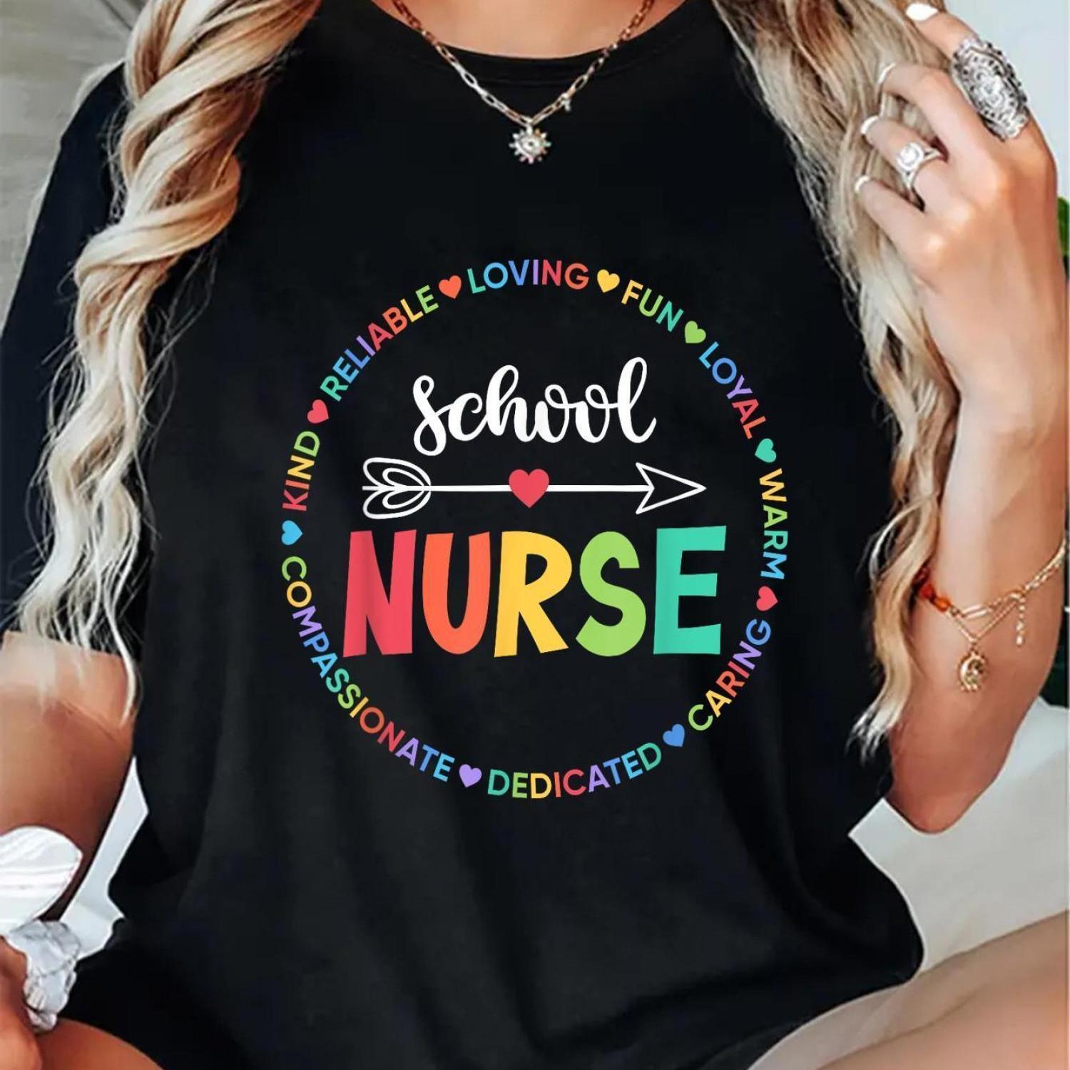 Colorful Nurse Appreciation T-Shirt - 100%, Round Neck, Short Sleeve, Playful & Heartfelt Design with Positive Affirmations, Ideal Gift for Nursing & Professionals, Machine Washable, Casual Wear for Work or Everyday Use, Ever