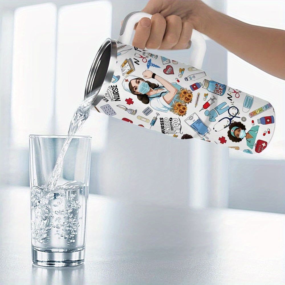 40oz Stainless Steel Nurse Tumbler - Inspirational Nurse Appreciation & Graduation Gift, Coffee Travel Mug with Humorous Medical Illustrations, Durable 304 Stainless Steel