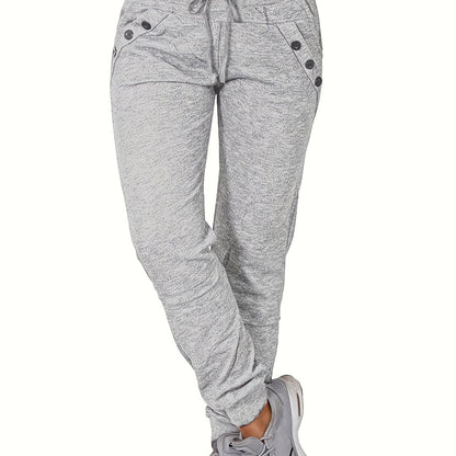 Long Length Solid Tie Waist Pants, Casual Jogger Pants With Pockets For All Season, Women's Clothing