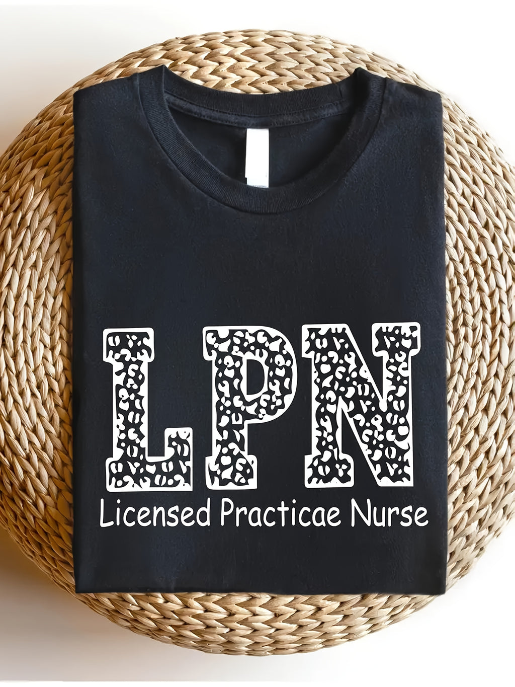 LPN Licensed Practical Nurse T-Shirt - 100% Black with White Text & Leopard Print Design, Nursing School Graduation Gift, Nurse Appreciation Gift, Machine Washable