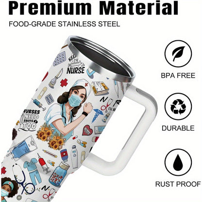 40oz Stainless Steel Nurse Tumbler - Inspirational Nurse Appreciation & Graduation Gift, Coffee Travel Mug with Humorous Medical Illustrations, Durable 304 Stainless Steel