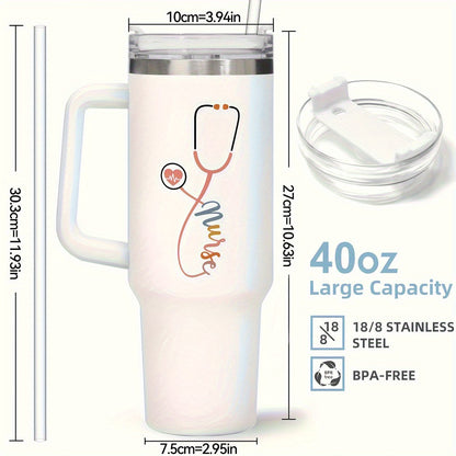 [Stainless Steel Nurse Box Print] 1 Pcs, 40oz 304 Stainless Steel Insulation Water Bottle, Nurse Box Print Tumbler, With Straw Car Cup, Suitable For Refrigerating For 12 Hours And Heat Keeping For 6 Hours, Birthday, Party, Fa