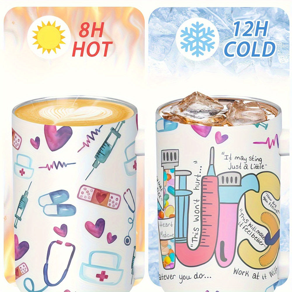 [Stainless Steel Nurse Box Print] 1 Pcs, 40oz 304 Stainless Steel Insulation Water Bottle, Nurse Box Print Tumbler, With Straw Car Cup, Suitable For Refrigerating For 12 Hours And Heat Keeping For 6 Hours, Birthday, Party, Fa