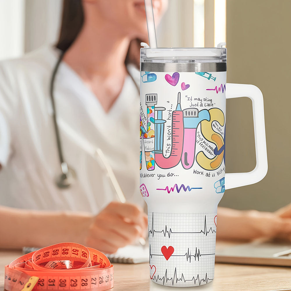 [Stainless Steel Nurse Box Print] 1 Pcs, 40oz 304 Stainless Steel Insulation Water Bottle, Nurse Box Print Tumbler, With Straw Car Cup, Suitable For Refrigerating For 12 Hours And Heat Keeping For 6 Hours, Birthday, Party, Fa