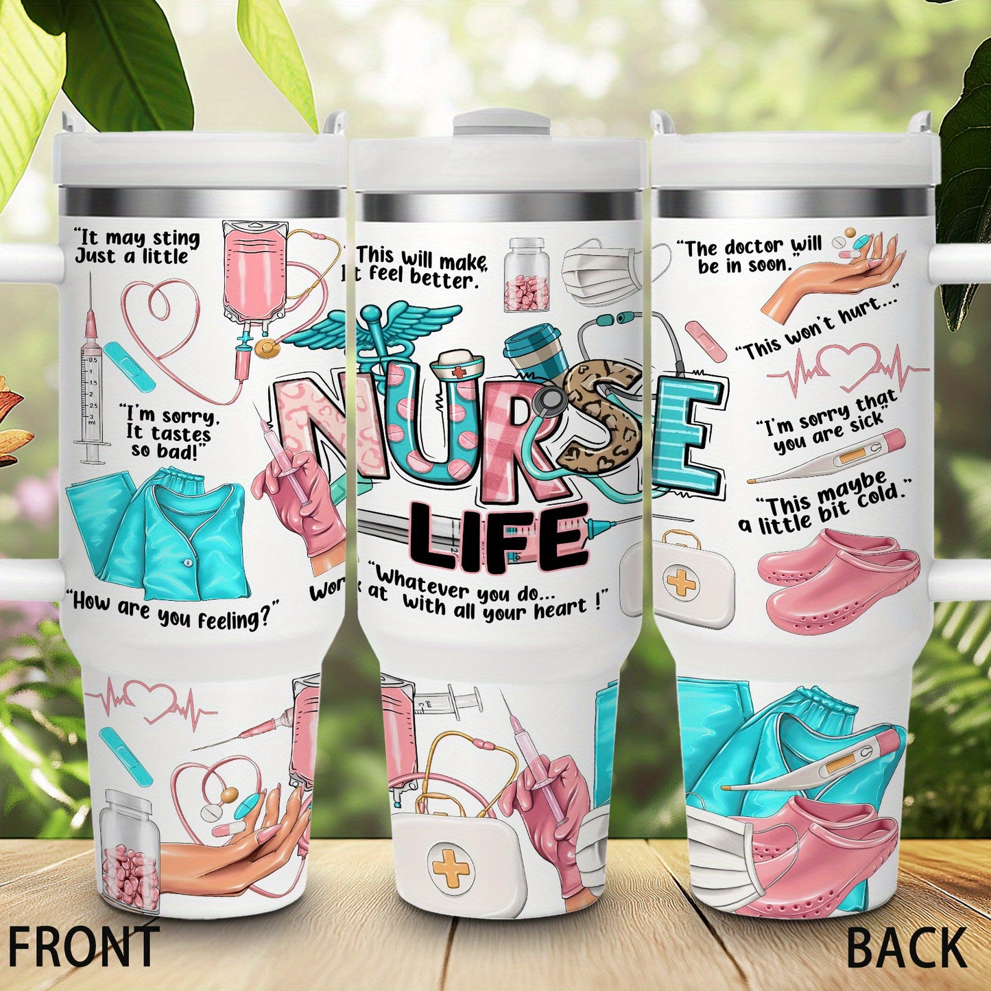 1pc Gift for Nurse 40oz Vacuum Insulated Water Bottle with Handle, Quencher Tumbler, 304 Stainless Steel, Keeps Cold for 24 Hours, BPA-Free, Portable Drinking Cup, for Car, Home, Office, Summer Winter Drinkware, Travel Access