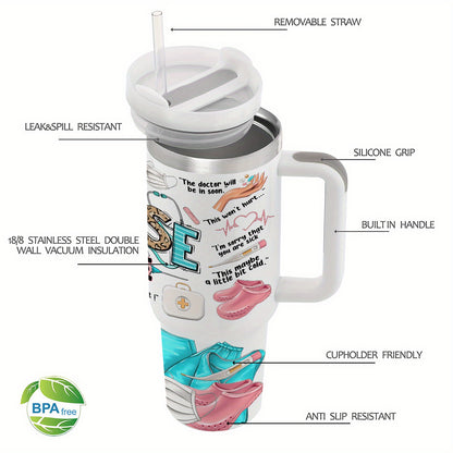 1pc Gift for Nurse 40oz Vacuum Insulated Water Bottle with Handle, Quencher Tumbler, 304 Stainless Steel, Keeps Cold for 24 Hours, BPA-Free, Portable Drinking Cup, for Car, Home, Office, Summer Winter Drinkware, Travel Access