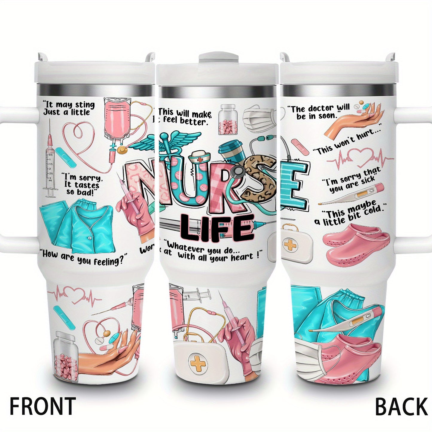 1pc Gift for Nurse 40oz Vacuum Insulated Water Bottle with Handle, Quencher Tumbler, 304 Stainless Steel, Keeps Cold for 24 Hours, BPA-Free, Portable Drinking Cup, for Car, Home, Office, Summer Winter Drinkware, Travel Access