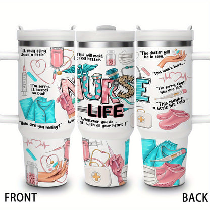 1pc Gift for Nurse 40oz Vacuum Insulated Water Bottle with Handle, Quencher Tumbler, 304 Stainless Steel, Keeps Cold for 24 Hours, BPA-Free, Portable Drinking Cup, for Car, Home, Office, Summer Winter Drinkware, Travel Access