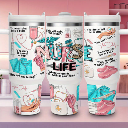 1pc Gift for Nurse 40oz Vacuum Insulated Water Bottle with Handle, Quencher Tumbler, 304 Stainless Steel, Keeps Cold for 24 Hours, BPA-Free, Portable Drinking Cup, for Car, Home, Office, Summer Winter Drinkware, Travel Access